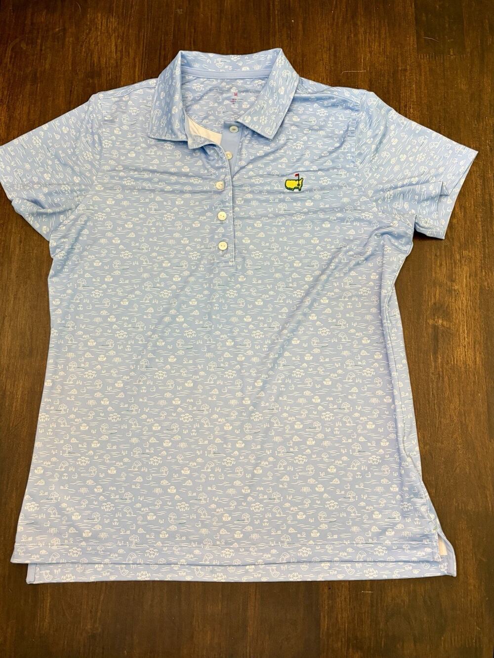 X17- Magnolia Lane Masters Golf Polo Womens Medium Blue Print Very Nice